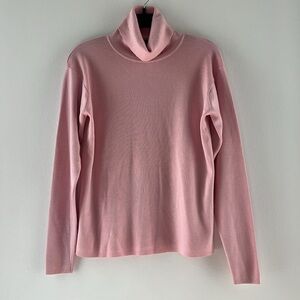 Linda Allard Ellen Tracy Womens Wool & Silk Sweater Large Pink Knit Turtle Neck